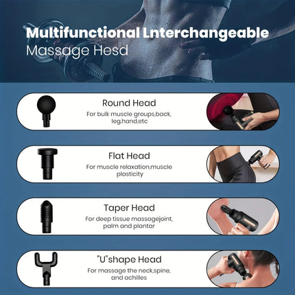 Portable Fascial Massage Gun Electric Percussion Pistol Massager Body Relaxation With LED Touch Screen 4Replaceable Massage Head