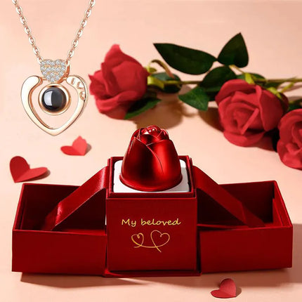 Love Projection Necklace With Exquisite Rose Gift