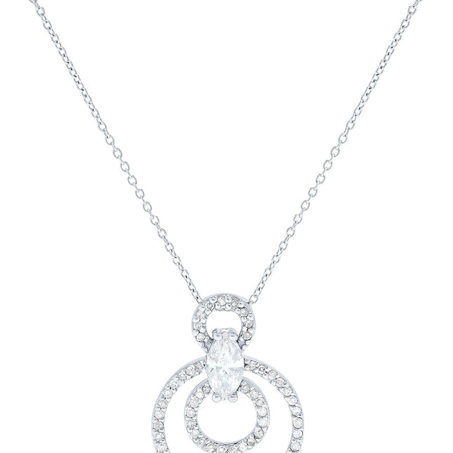 4/5 Carats Marquise Diamond and Circle Halo Pendant Necklace for Women in 14K White Gold, 18 Inch Chain