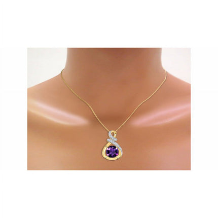 Necklaces for Women Yellow Gold Plated Silver Designer Necklace Gemstone & Genuine Diamonds Pendant 18" Chain 9X7MM Amethyst February Birthstone Womens Jewelry Silver Necklace for Women