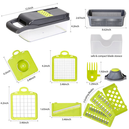 Vegetable Chopper, Multi-Functional 12-In-1 Food Chopper Onion Chopper with Draining Basket, Veggie Chopper, Kitchen Vegetable Slicer Cutter Dicer, Onion Salad Chopper Potato Slicer with Container