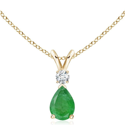 Natural Emerald Teardrop Pendant Necklace with Diamond for Women, Girls in Sterling Silver / 14K Solid Gold/Platinum with 18" Chain, May Birthstone Jewelry Gift for Her Birthday Anniversary