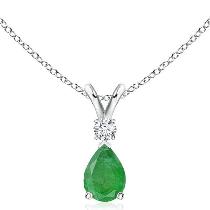 Natural Emerald Teardrop Pendant Necklace with Diamond for Women, Girls in Sterling Silver / 14K Solid Gold/Platinum with 18" Chain, May Birthstone Jewelry Gift for Her Birthday Anniversary