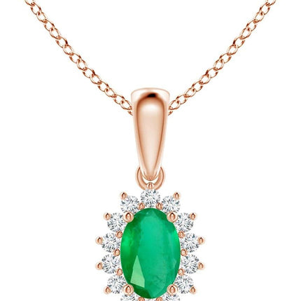 Natural Emerald Halo Solitaire Pendant Necklace for Women, Girls in 14K Solid Gold/Platinum | May Birthstone | Jewelry Gift for Her | Birthday|Wedding Anniversary