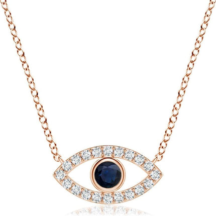 Natural Blue Sapphire Evil Eye Pendant Necklace in 14K Solid Gold for Women, Girls | September Birthstone Jewelry Gift for Her |Wedding | Anniversary | Engagement