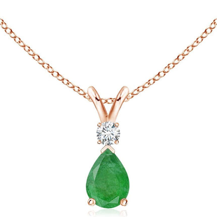 Natural Emerald Teardrop Pendant Necklace with Diamond for Women, Girls in Sterling Silver / 14K Solid Gold/Platinum with 18" Chain, May Birthstone Jewelry Gift for Her Birthday Anniversary