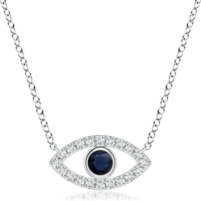 Natural Blue Sapphire Evil Eye Pendant Necklace in 14K Solid Gold for Women, Girls | September Birthstone Jewelry Gift for Her |Wedding | Anniversary | Engagement