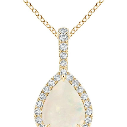 Natural Opal Halo Solitaire Pendant Necklace for Women, Girls in 14K Solid Gold/Platinum | October Birthstone | Jewelry Gift for Her | Birthday|Wedding Anniversary