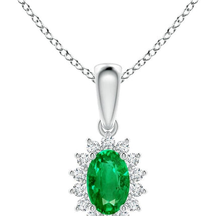 Natural Emerald Halo Solitaire Pendant Necklace for Women, Girls in 14K Solid Gold/Platinum | May Birthstone | Jewelry Gift for Her | Birthday|Wedding Anniversary