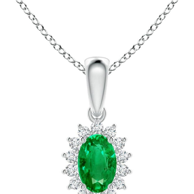 Natural Emerald Halo Solitaire Pendant Necklace for Women, Girls in 14K Solid Gold/Platinum | May Birthstone | Jewelry Gift for Her | Birthday|Wedding Anniversary