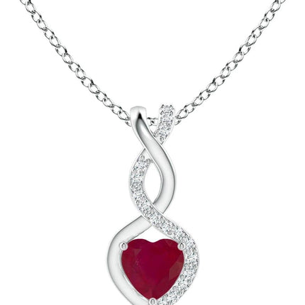 Natural Ruby Infinity Heart Pendant Necklace with Diamond in Sterling Silver/ 14K Solid Gold/Platinum for Women, Girls | July Birthstone Jewelry Gift for Her | Wedding Anniversary