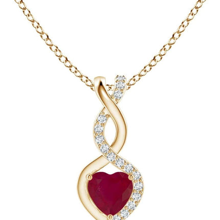 Natural Ruby Infinity Heart Pendant Necklace with Diamond in Sterling Silver/ 14K Solid Gold/Platinum for Women, Girls | July Birthstone Jewelry Gift for Her | Wedding Anniversary