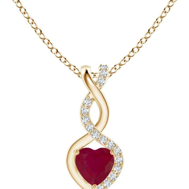 Natural Ruby Infinity Heart Pendant Necklace with Diamond in Sterling Silver/ 14K Solid Gold/Platinum for Women, Girls | July Birthstone Jewelry Gift for Her | Wedding Anniversary