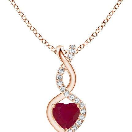 Natural Ruby Infinity Heart Pendant Necklace with Diamond in Sterling Silver/ 14K Solid Gold/Platinum for Women, Girls | July Birthstone Jewelry Gift for Her | Wedding Anniversary