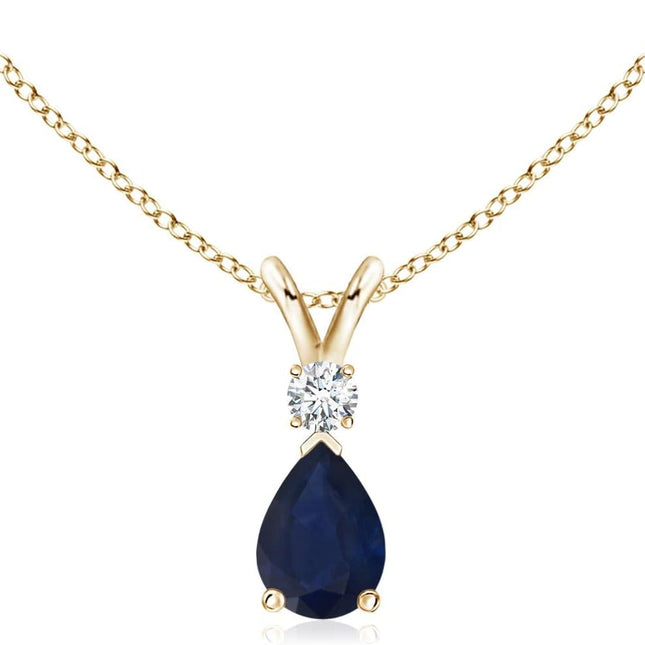 Natural Blue Sapphire Teardrop Pendant Necklace in Sterling Silver/14K Solid Gold/Platinum for Women, Girls with 18" Chain | September Birthstone Jewelry Gift for Her