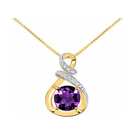 Necklaces for Women Yellow Gold Plated Silver Designer Necklace Gemstone & Genuine Diamonds Pendant 18" Chain 9X7MM Amethyst February Birthstone Womens Jewelry Silver Necklace for Women