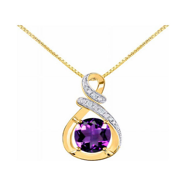 Necklaces for Women Yellow Gold Plated Silver Designer Necklace Gemstone & Genuine Diamonds Pendant 18" Chain 9X7MM Amethyst February Birthstone Womens Jewelry Silver Necklace for Women