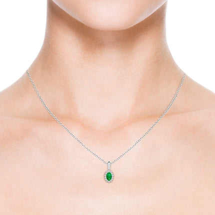 Natural Emerald Halo Solitaire Pendant Necklace for Women, Girls in 14K Solid Gold/Platinum | May Birthstone | Jewelry Gift for Her | Birthday|Wedding Anniversary