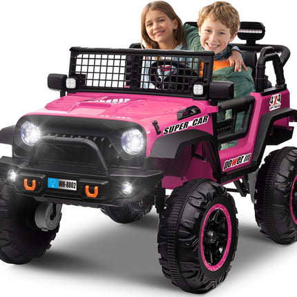 24V 4WD/2WD Switchable Ride on Cars, 2 Seater Kids Electric Vehicle Truck with 20 Inch Seater, 4X100W Motors, 4 Shock Absorbers, Music Play,Bright Light, Remote Control