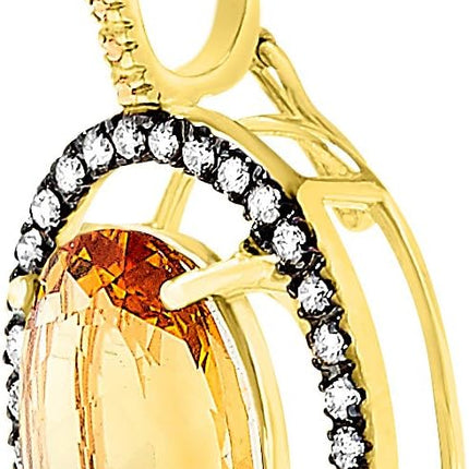 14K Yellow Gold Large Citrine Center Stone Genuine Gemstone and Diamond Halo Gemstone Pendant Necklace for Women Birthstone of November, 18 Inch Chain