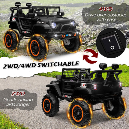 24V 4WD/2WD Switchable Ride on Cars, 2 Seater Kids Electric Vehicle Truck with 20 Inch Seater, 4X100W Motors, 4 Shock Absorbers, Music Play,Bright Light, Remote Control