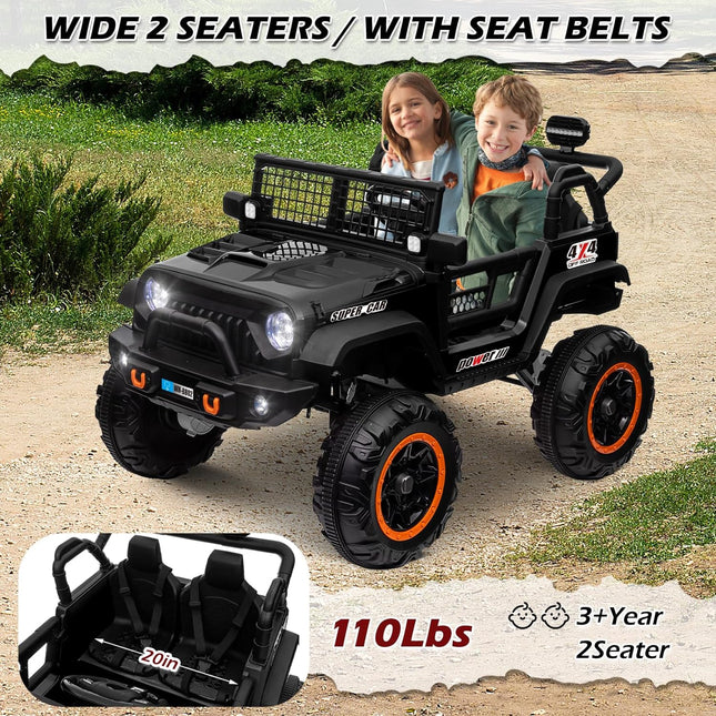 24V 4WD/2WD Switchable Ride on Cars, 2 Seater Kids Electric Vehicle Truck with 20 Inch Seater, 4X100W Motors, 4 Shock Absorbers, Music Play,Bright Light, Remote Control