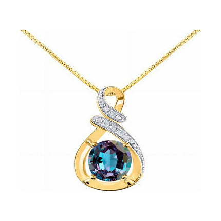 Necklaces for Women Yellow Gold Plated Silver Designer Necklace Gemstone & Genuine Diamonds Pendant 18" Chain 9X7MM Amethyst February Birthstone Womens Jewelry Silver Necklace for Women