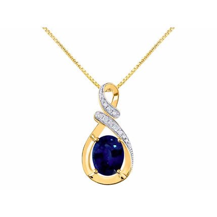 Necklaces for Women Yellow Gold Plated Silver Designer Necklace Gemstone & Genuine Diamonds Pendant 18" Chain 9X7MM Amethyst February Birthstone Womens Jewelry Silver Necklace for Women